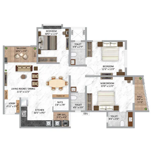 Krisala Aventis Tathawade 3.25BHK Floor Plan Image